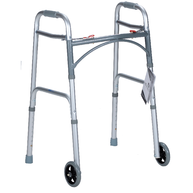 Dynarex Bari+Max Adult Two Button Folding Walker w/ 5" Wheels