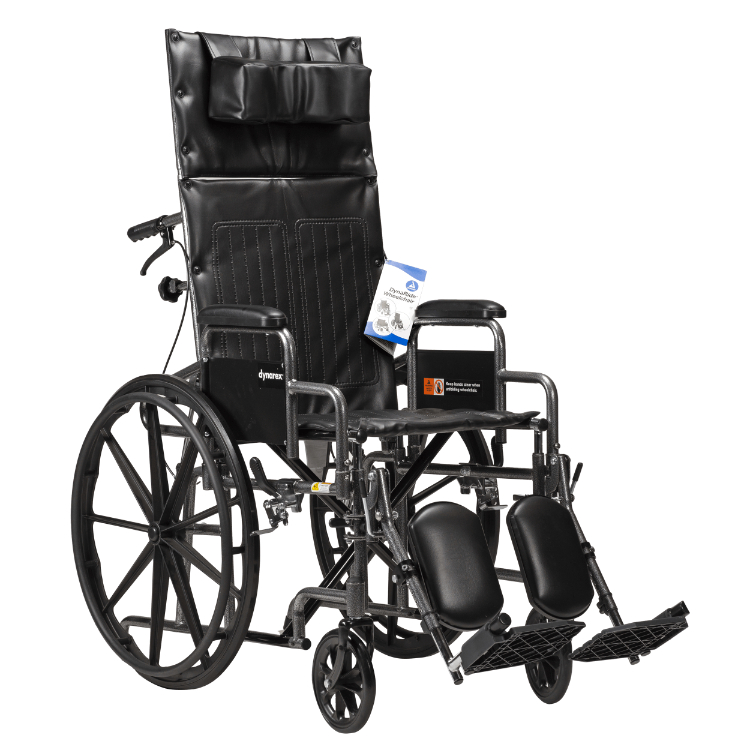 Dynarex Bari+Max DynaRide Reclining Wheelchair, Silver Vein