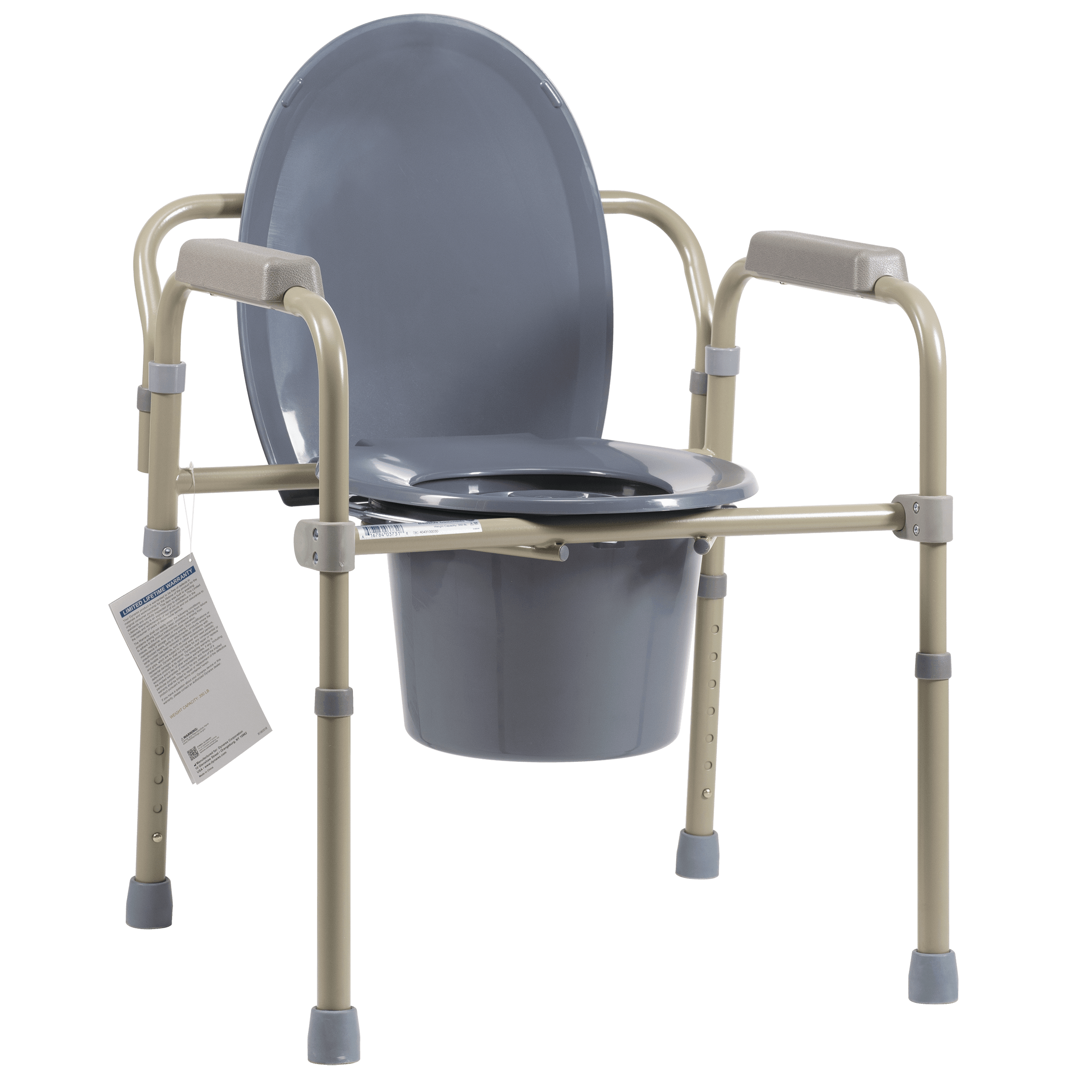 Dynarex Bari+Max Elongated Folding Bedside Commode - Bulk Packed