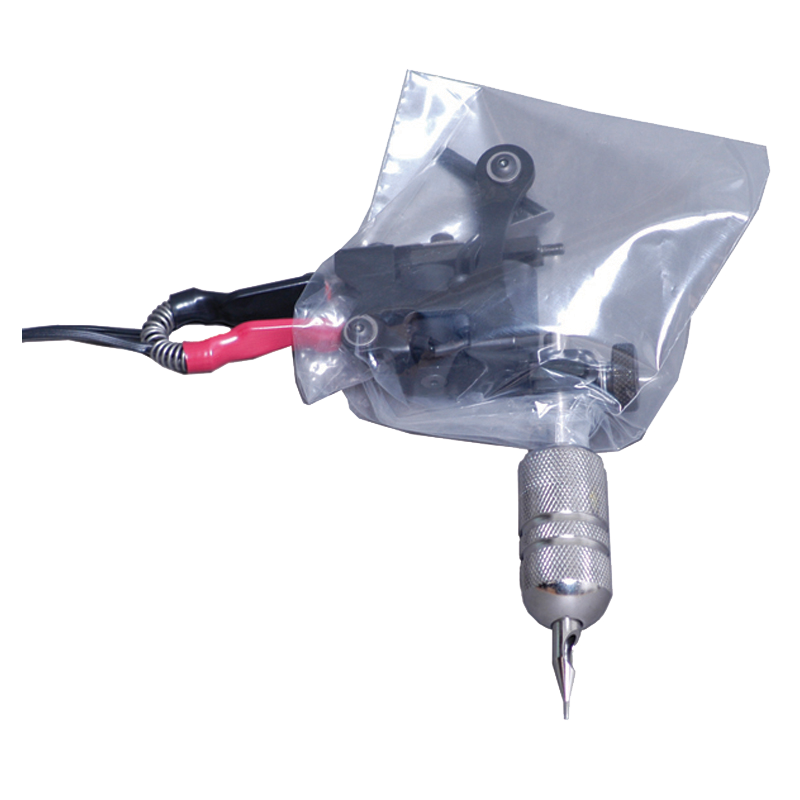 Dynarex Machine Bags are disposable, open-ended plastic covers designed to protect tattoo machines from splatter