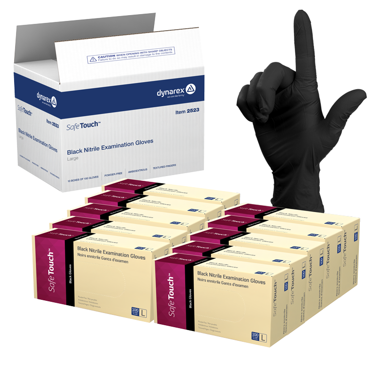 Dynarex Safe-Touch Black Nitrile Exam Gloves