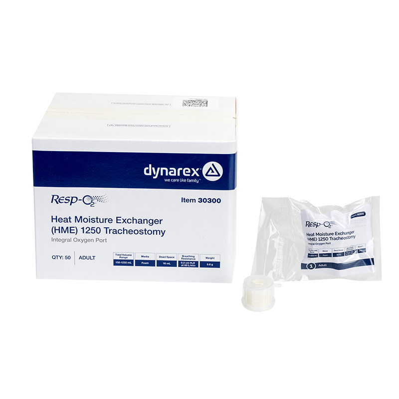 Dynarex Resp-O2 Heat Moisture Exchanger (HME) 1250 Tracheostomy, Integral Ox