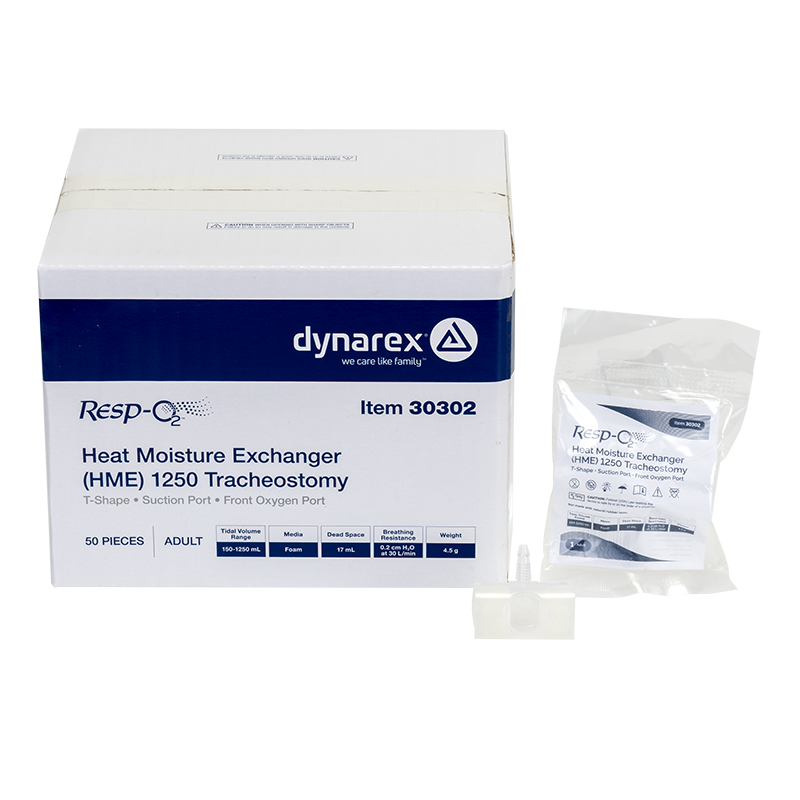Dynarex Resp-O2 Heat Moisture Exchanger (HME) 1250 Tracheostomy, T-Shape