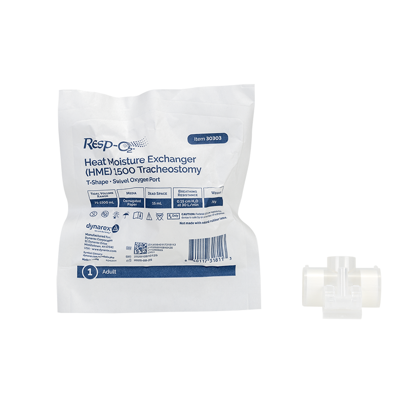 Dynarex Resp-O2 Heat Moisture Exchanger (HME) 1500 Tracheostomy, T-Shape