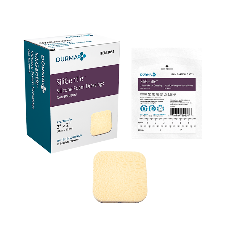Dürma+ SiliGentle Silicone Foam Dressings are soft, highly absorbent dressings with a vapor-permeable waterproof film
