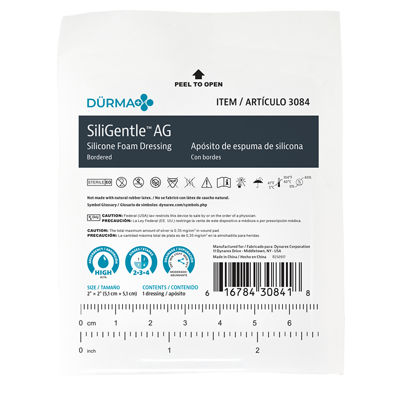 Dynarex SiliGentleAG - Silver Silicone Bordered Foam Dressing