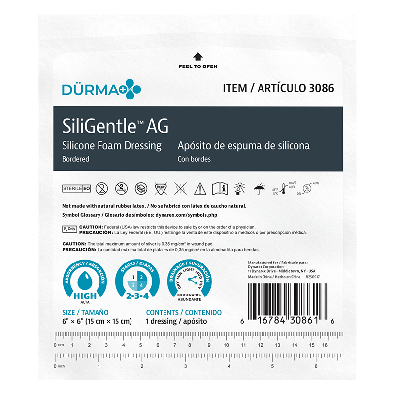 Dynarex SiliGentleAG - Silver Silicone Bordered Foam Dressing