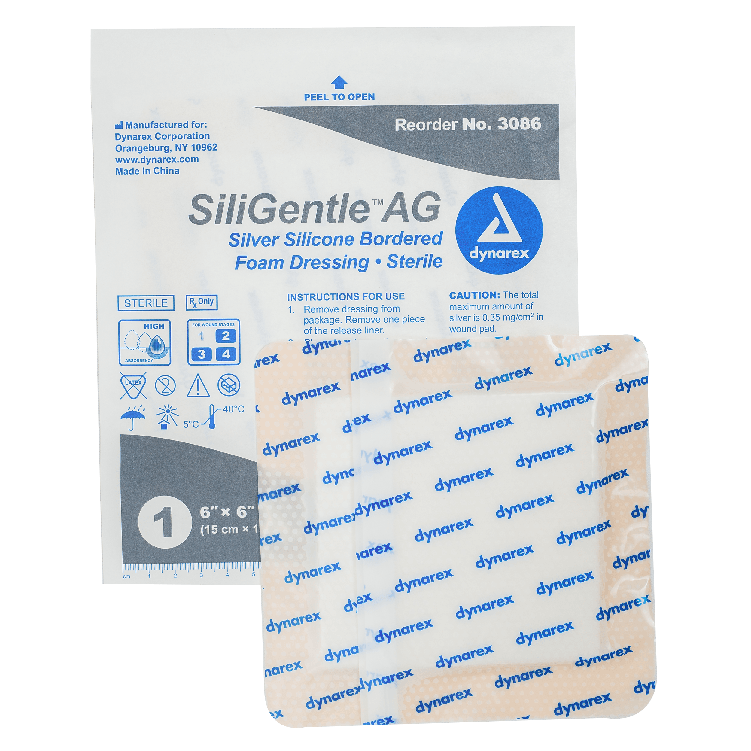 Dynarex SiliGentleAG - Silver Silicone Bordered Foam Dressing