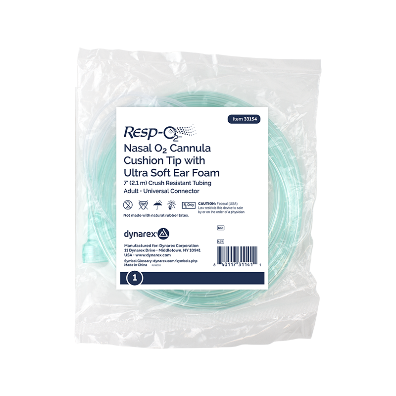 Dynarex Resp-O2 Nasal Oxygen Cannulas with Cushion Tips and Ultra Soft Ear Foam