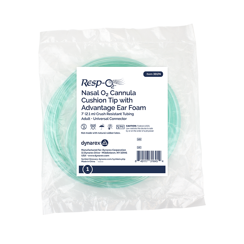 Dynarex Resp-O2 Nasal Oxygen Cannulas with Cushion Tips and Advantage Ear Foam