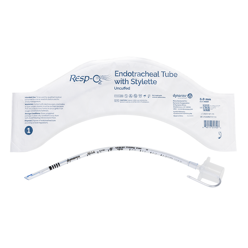 Dynarex Resp-O2 Endotracheal Tubes w/ Stylette - Uncuffed