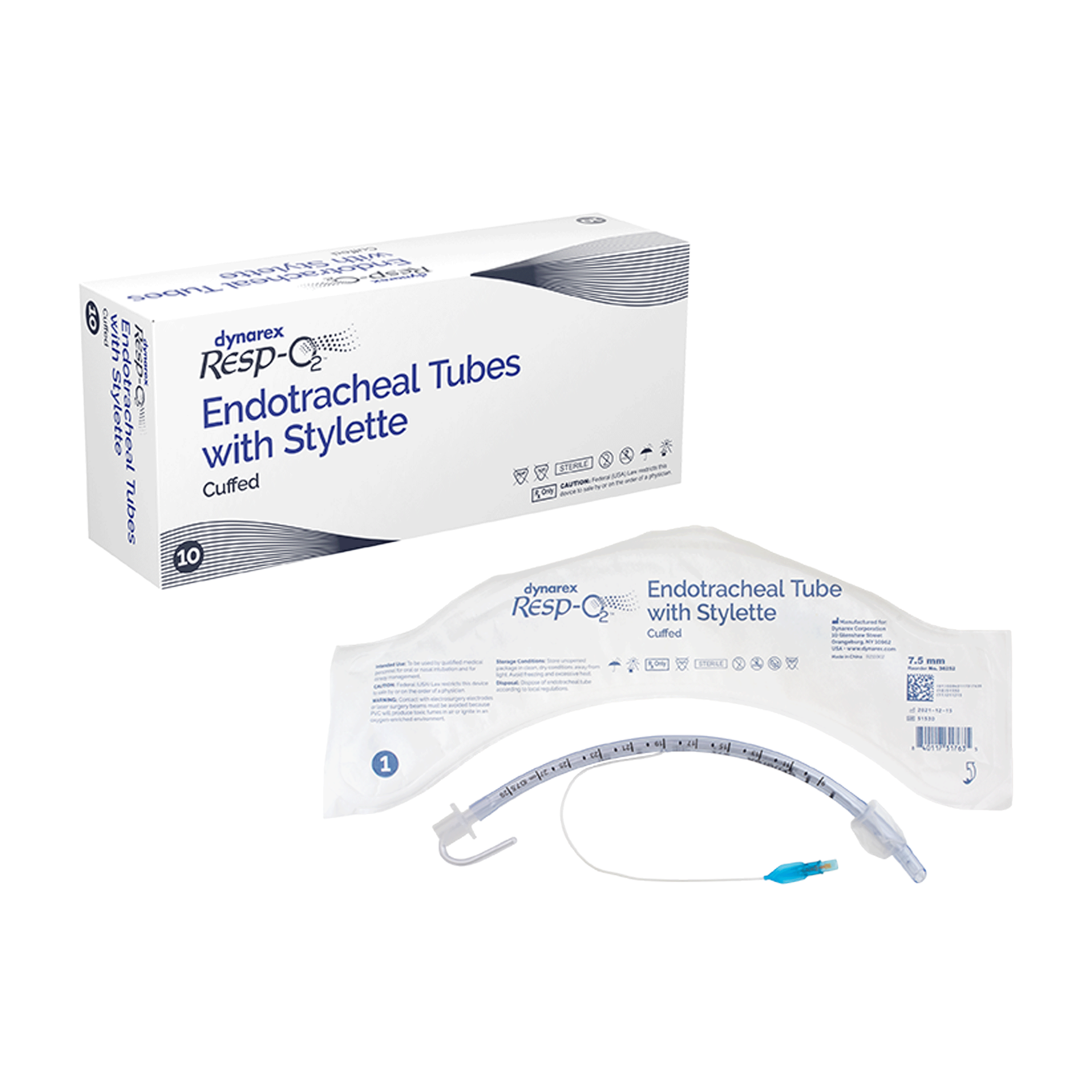 Dynarex Resp-O2 Endotracheal Tubes w/ Stylette - Cuffed