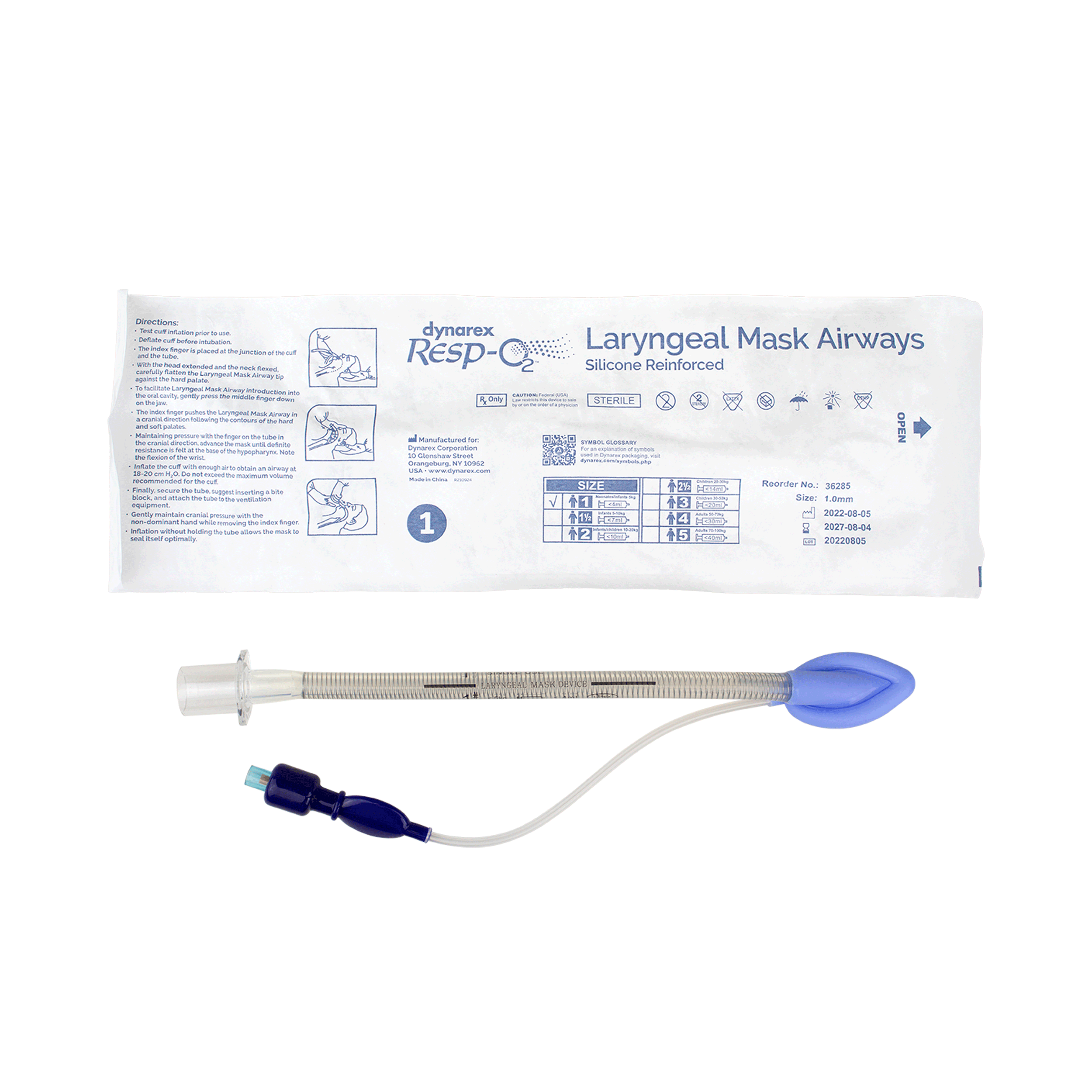Dynarex Resp-O2 LMA (Laryngeal Mask Airway) - Silicone, Reinforced