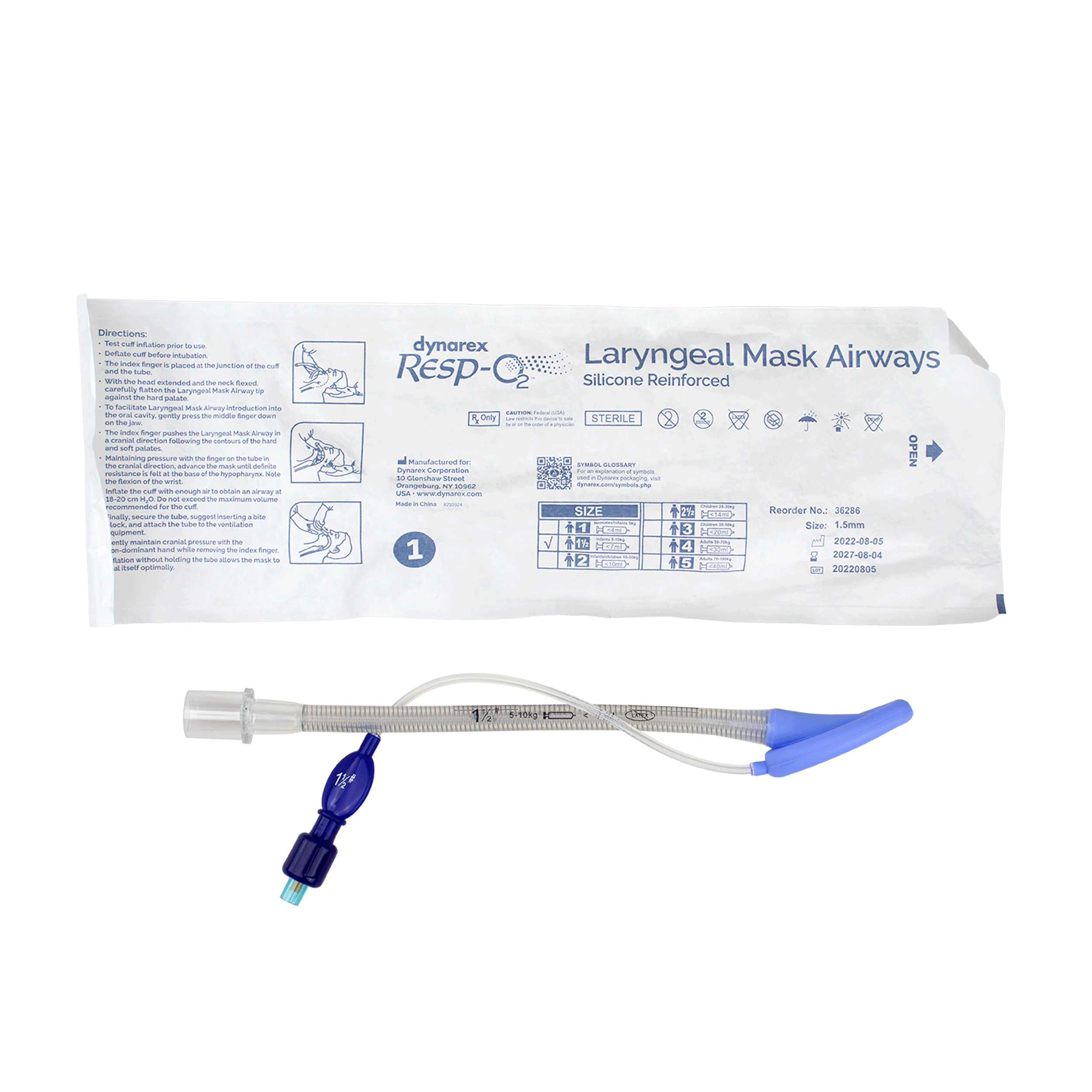 Dynarex Resp-O2 LMA (Laryngeal Mask Airway) - Silicone, Reinforced
