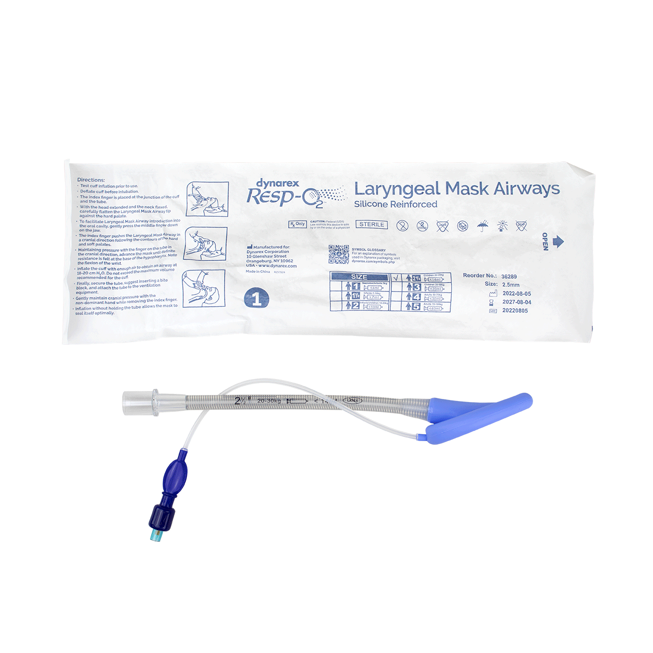 Dynarex Resp-O2 LMA (Laryngeal Mask Airway) - Silicone, Reinforced