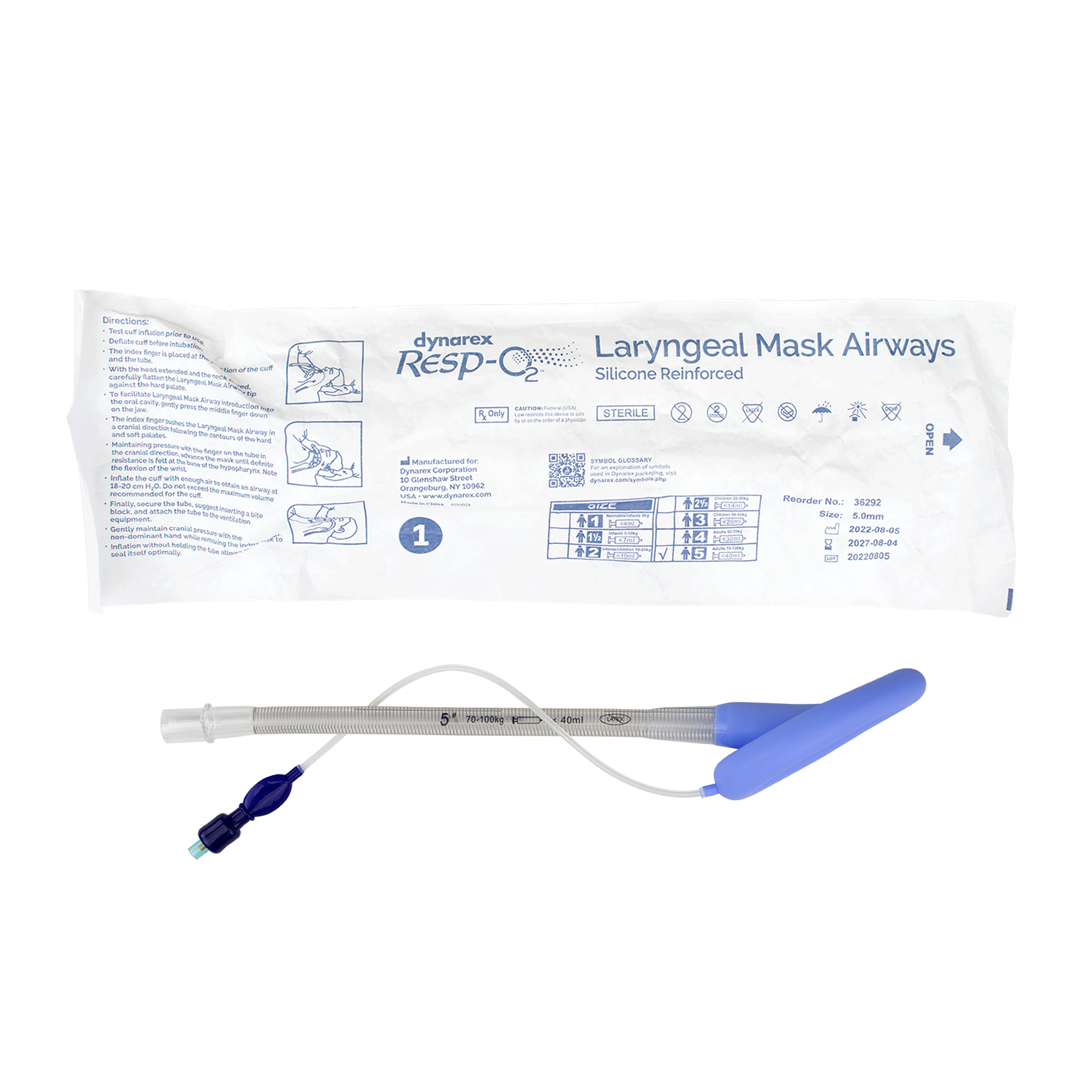 Dynarex Resp-O2 LMA (Laryngeal Mask Airway) - Silicone, Reinforced