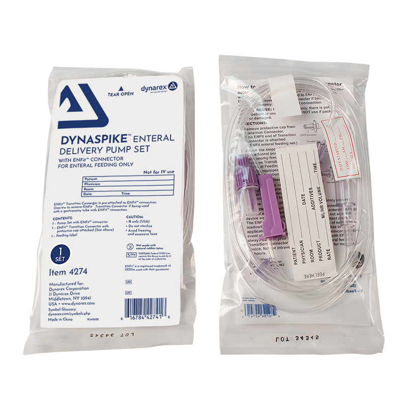 DynaSpike Enteral Delivery Pump Set with ENfit® Connector contains the tools for safe and effective enteral pump feeding