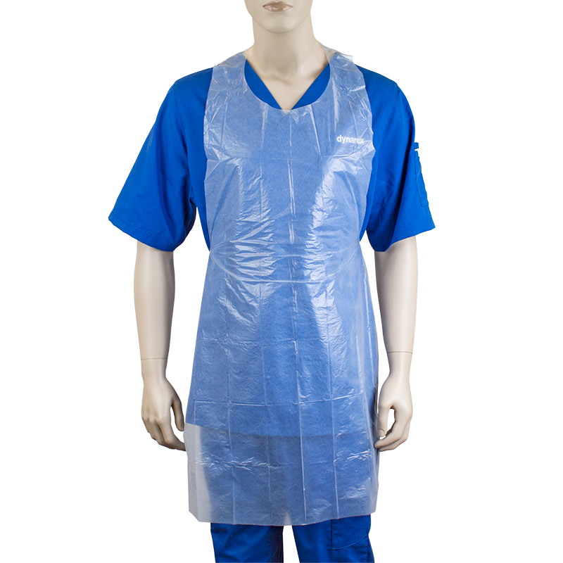 Dynarex Polyethylene Aprons are lightweight, single-use aprons designed to provide reliable chest-to-knee coverage