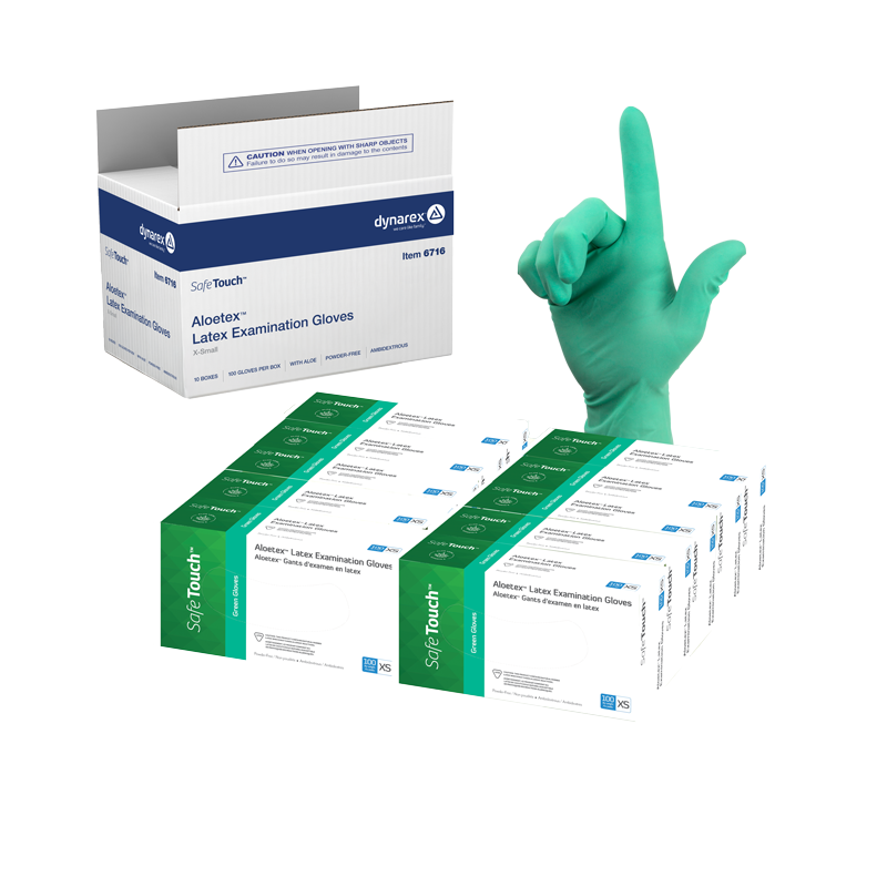 Dynarex AloeTex Latex Gloves w/ Aloe, X-Small
