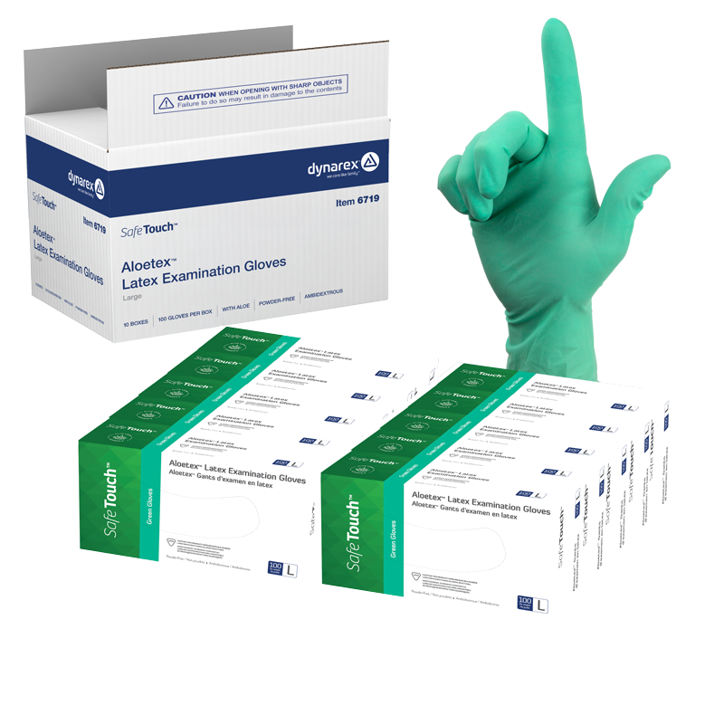 Dynarex AloeTex Latex Gloves w/ Aloe