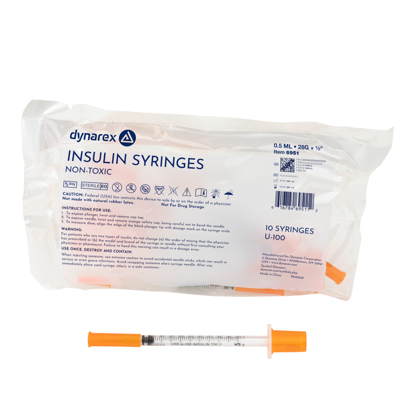 Dynarex Insulin Syringes are high-quality hypodermic syringes designed to effectively deliver insulin