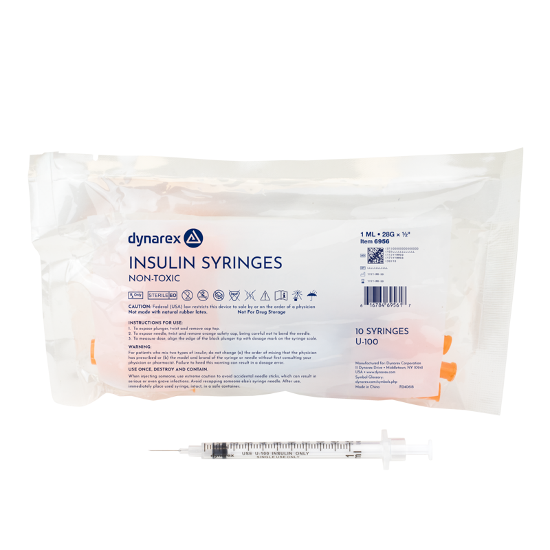 Dynarex Insulin Syringes are high-quality hypodermic syringes designed to effectively deliver insulin