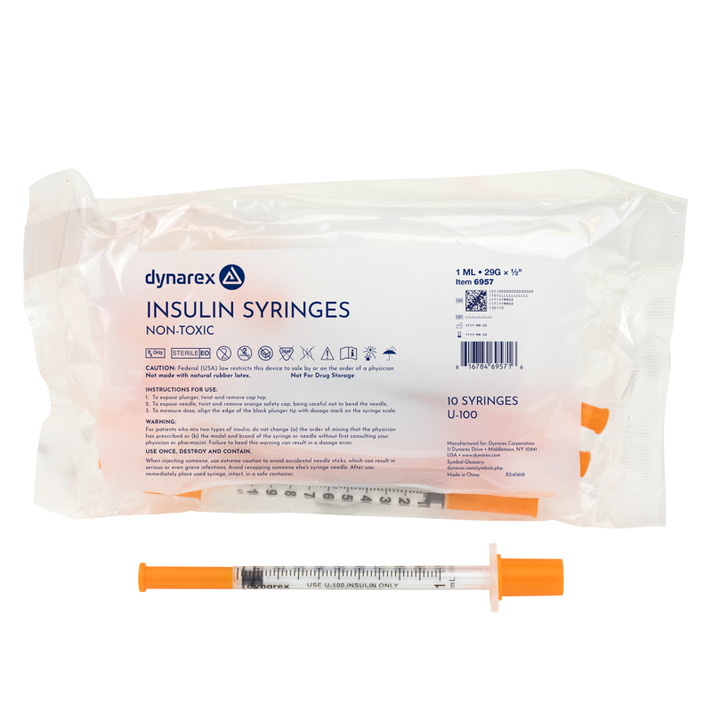 Dynarex Insulin Syringes are high-quality hypodermic syringes designed to effectively deliver insulin