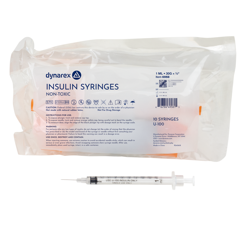 Dynarex Insulin Syringes are high-quality hypodermic syringes designed to effectively deliver insulin