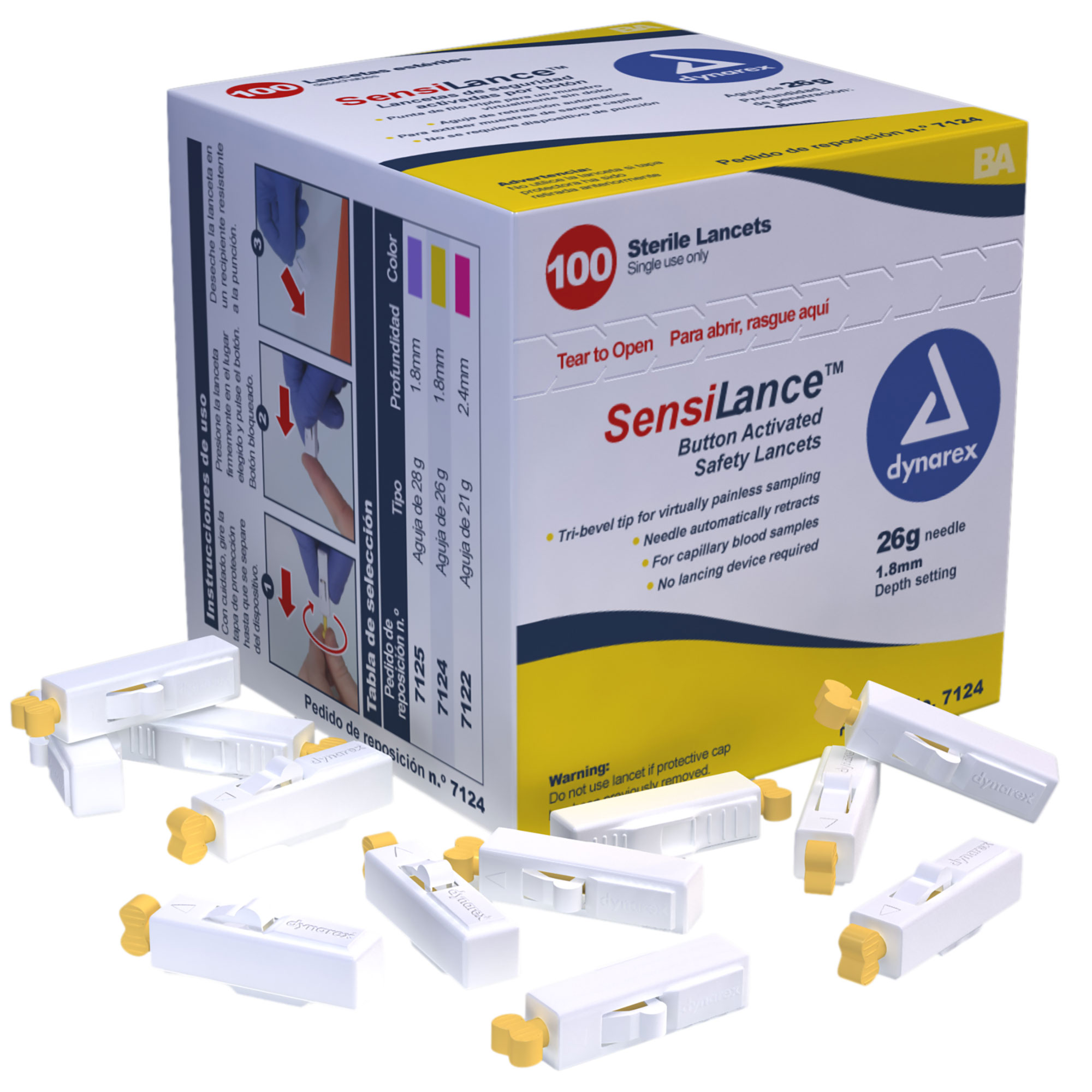 Dynarex Safety Lancets are pre-loaded, sterile lancets designed for capillary blood sampling and blood sugar monitoring