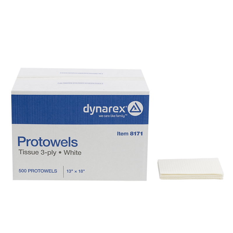 Dynarex Protowels are highly absorbent 3-ply towels designed for effective cleaning and wiping up spills
