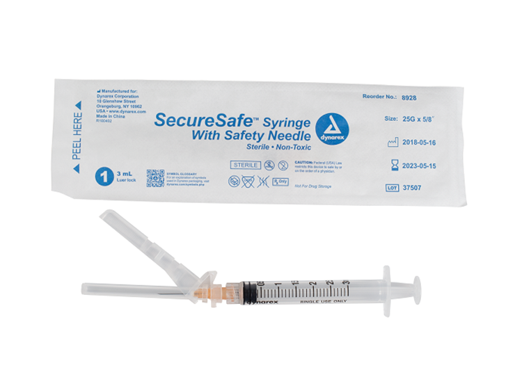 Dynarex SecureSafe Syringe w/ Safety Needle - Luer Lock